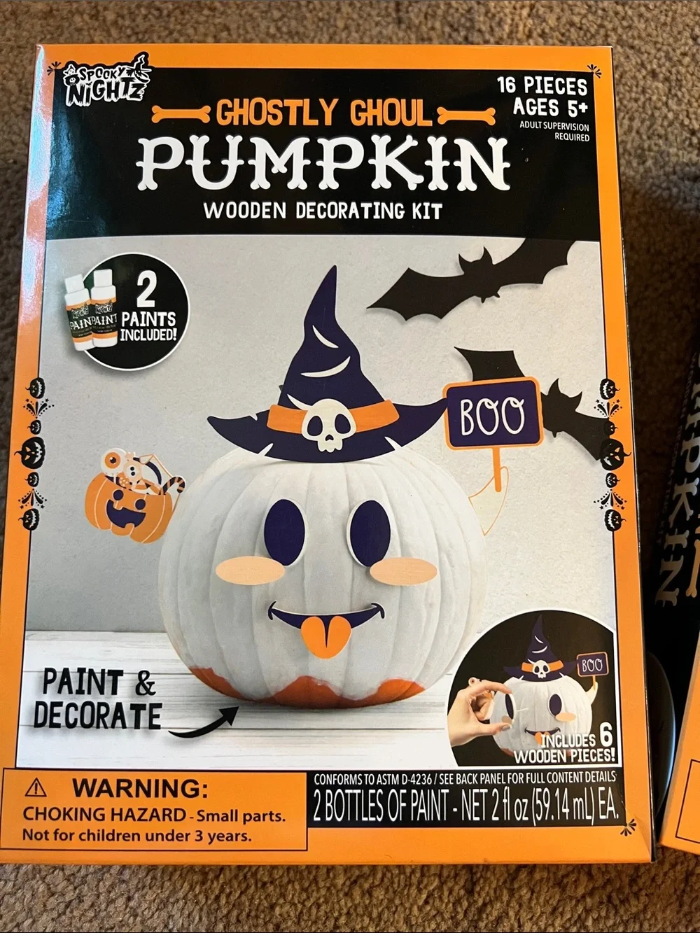Kids Pumpkin Decorating Kit - Ghostly Ghoul & Fiery Dragon Paintable Pumpkins